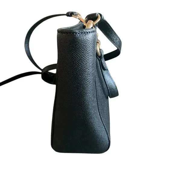 Coach Alice Crossgrain Leather Satchel Crossbody Bag Zip Up Double Handles Black - Picture 7 of 13